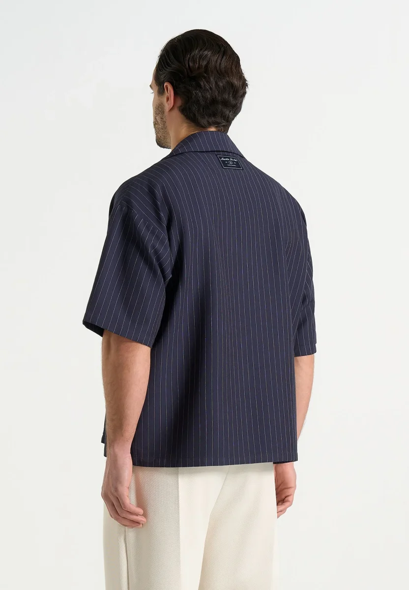 Abel - Boxy Pinstripe Double Breasted Shirt - Navy - Image 6