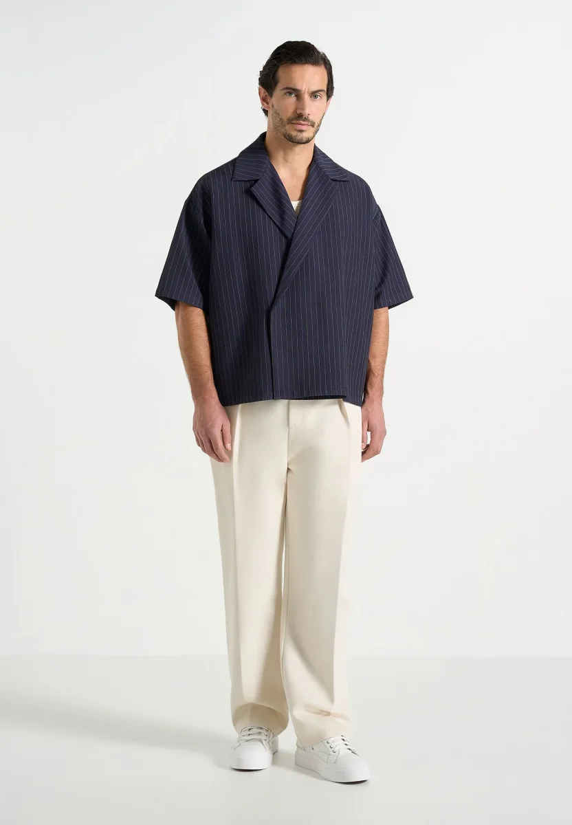 Abel - Boxy Pinstripe Double Breasted Shirt - Navy