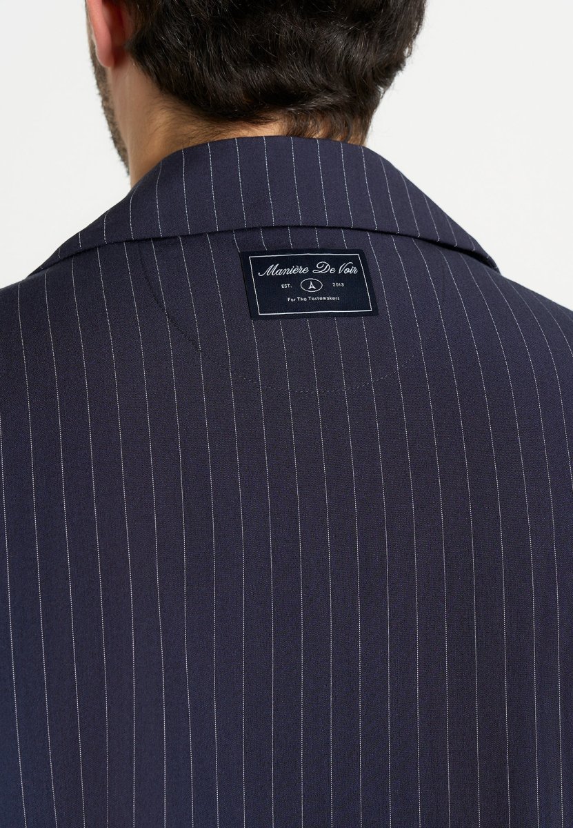Abel - Boxy Pinstripe Double Breasted Shirt - Navy - Image 4