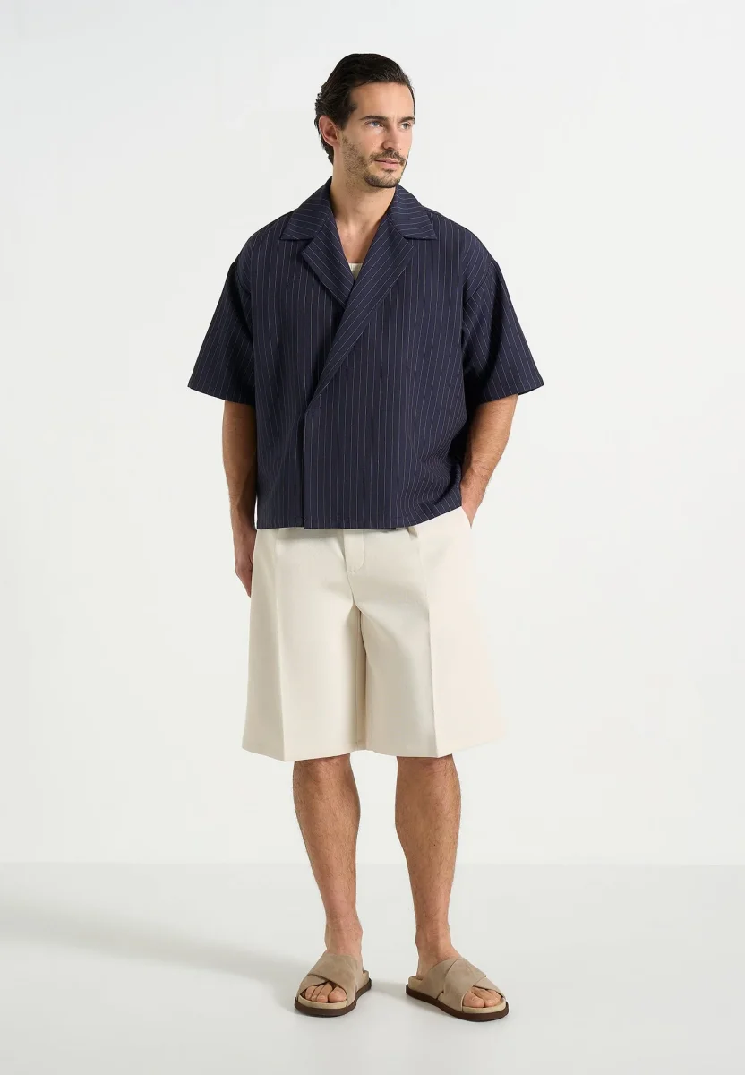 Abel - Boxy Pinstripe Double Breasted Shirt - Navy - Image 5