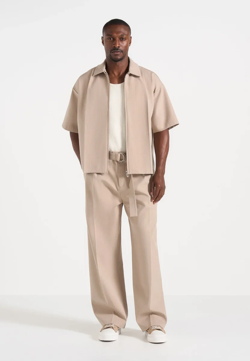 Aven - Boxy Shirt with Crease - Beige