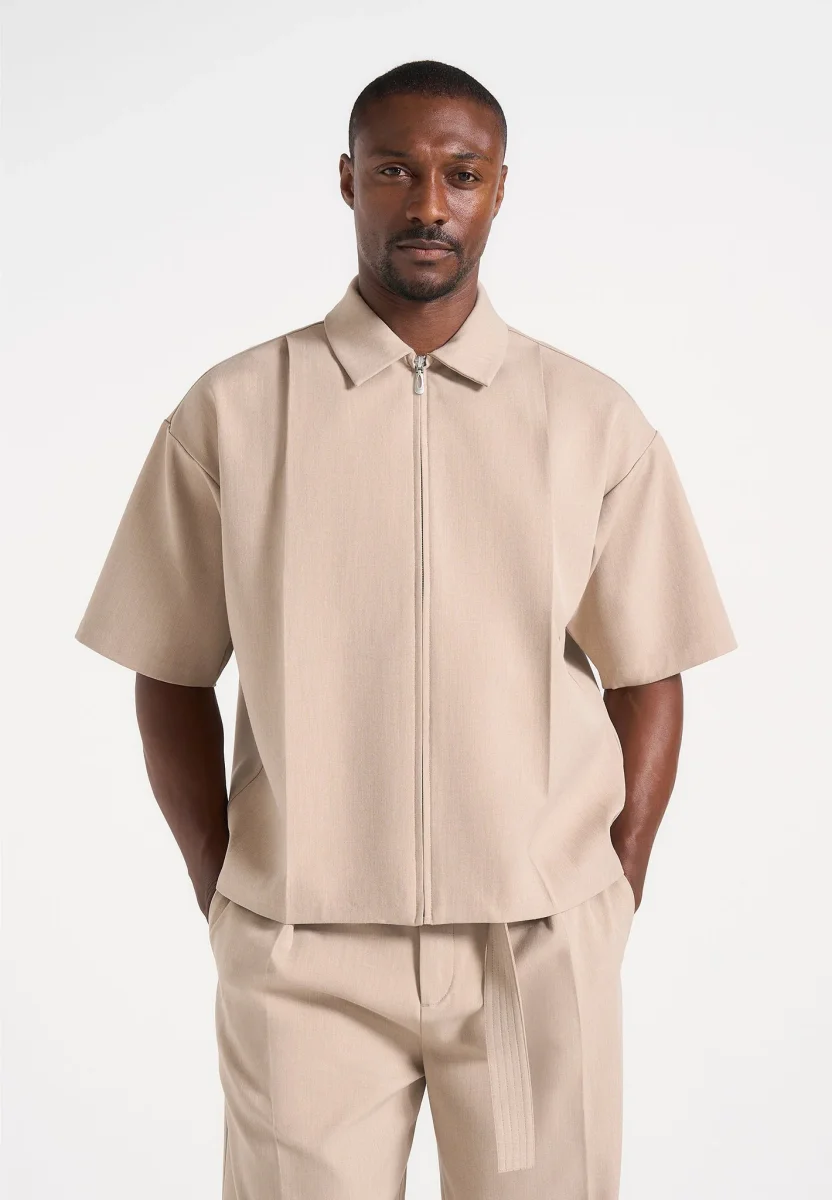 Aven - Boxy Shirt with Crease - Beige - Image 3