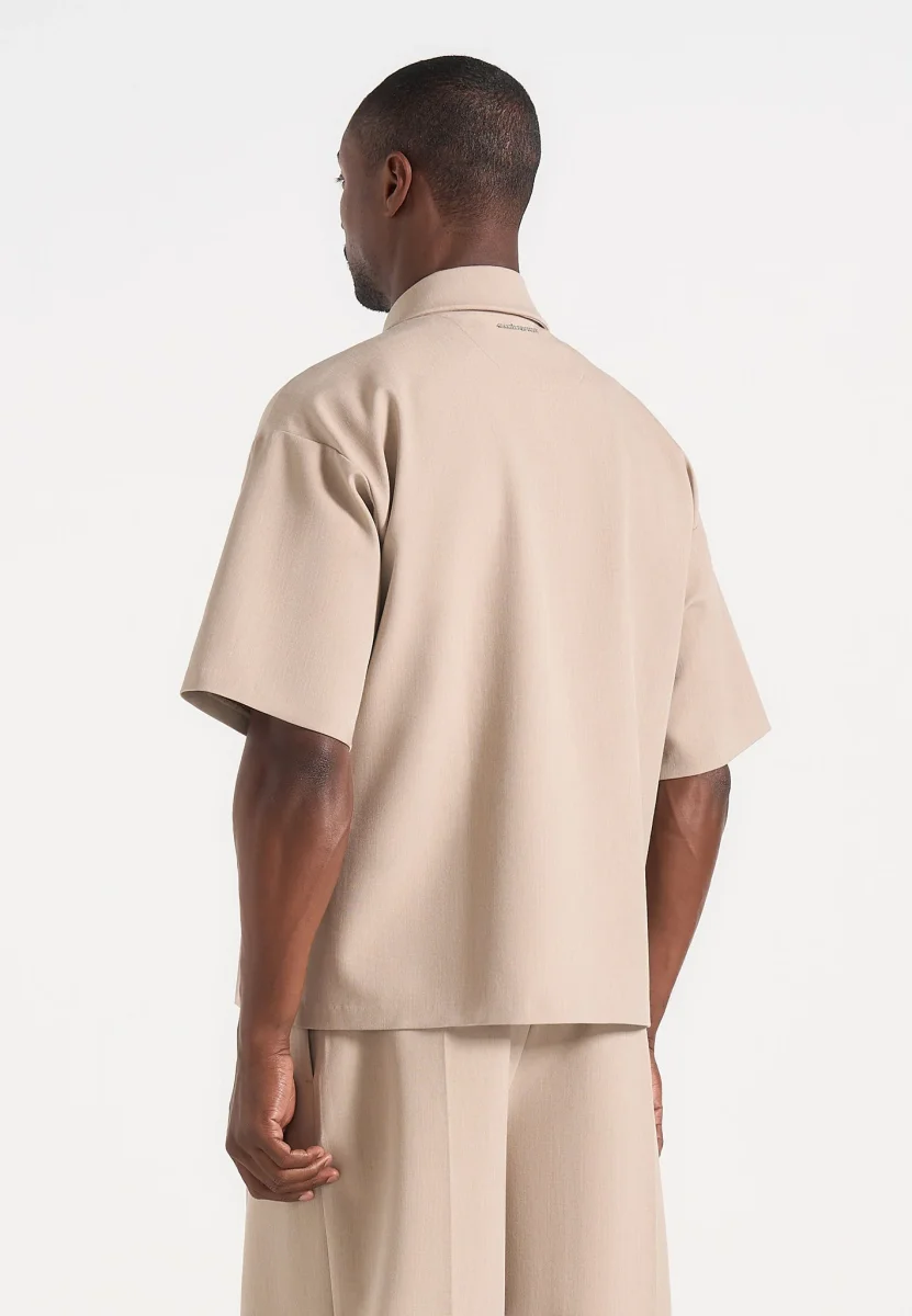 Aven - Boxy Shirt with Crease - Beige - Image 4