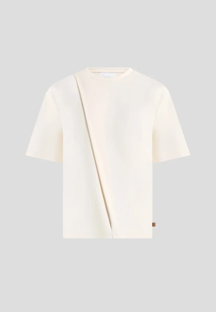 Hugo - Relaxed Fit Cotton T-Shirt With Pleat - Cream - Image 7