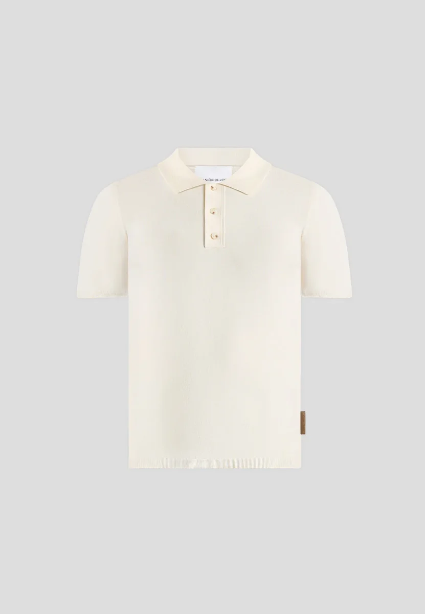 PL001 - Luxe Knitted Polo Top - Cream - Image 6