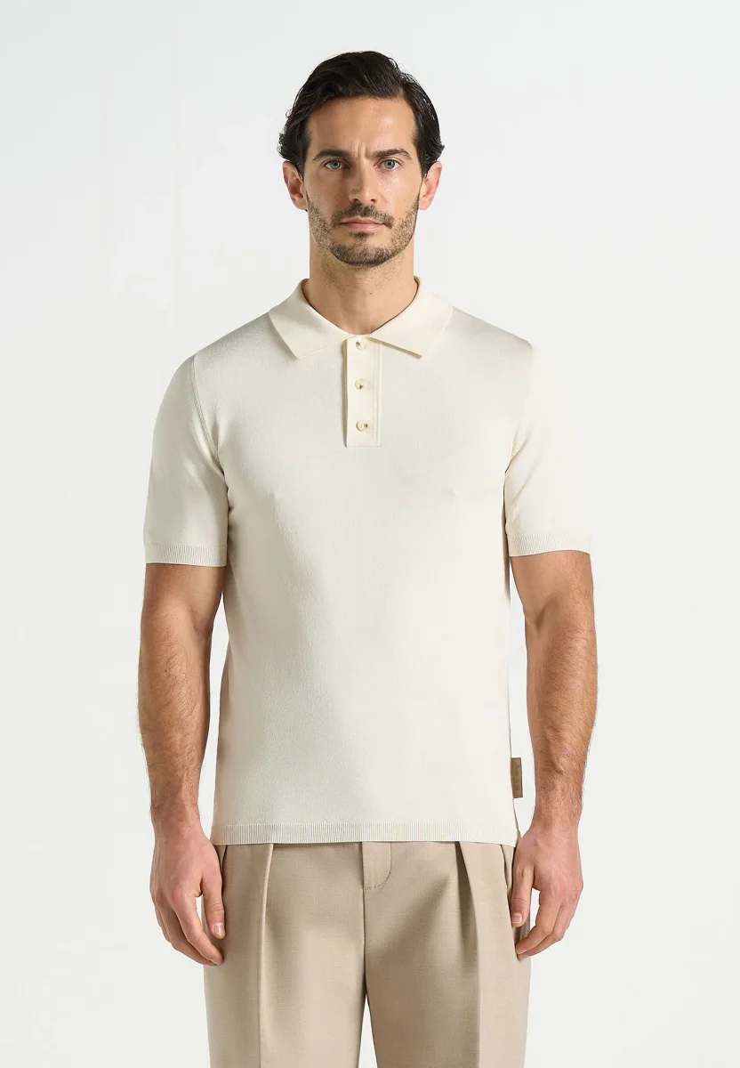 PL001 - Luxe Knitted Polo Top - Cream - Image 3