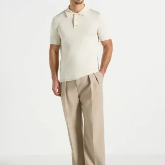 PL001 - Luxe Knitted Polo Top - Cream