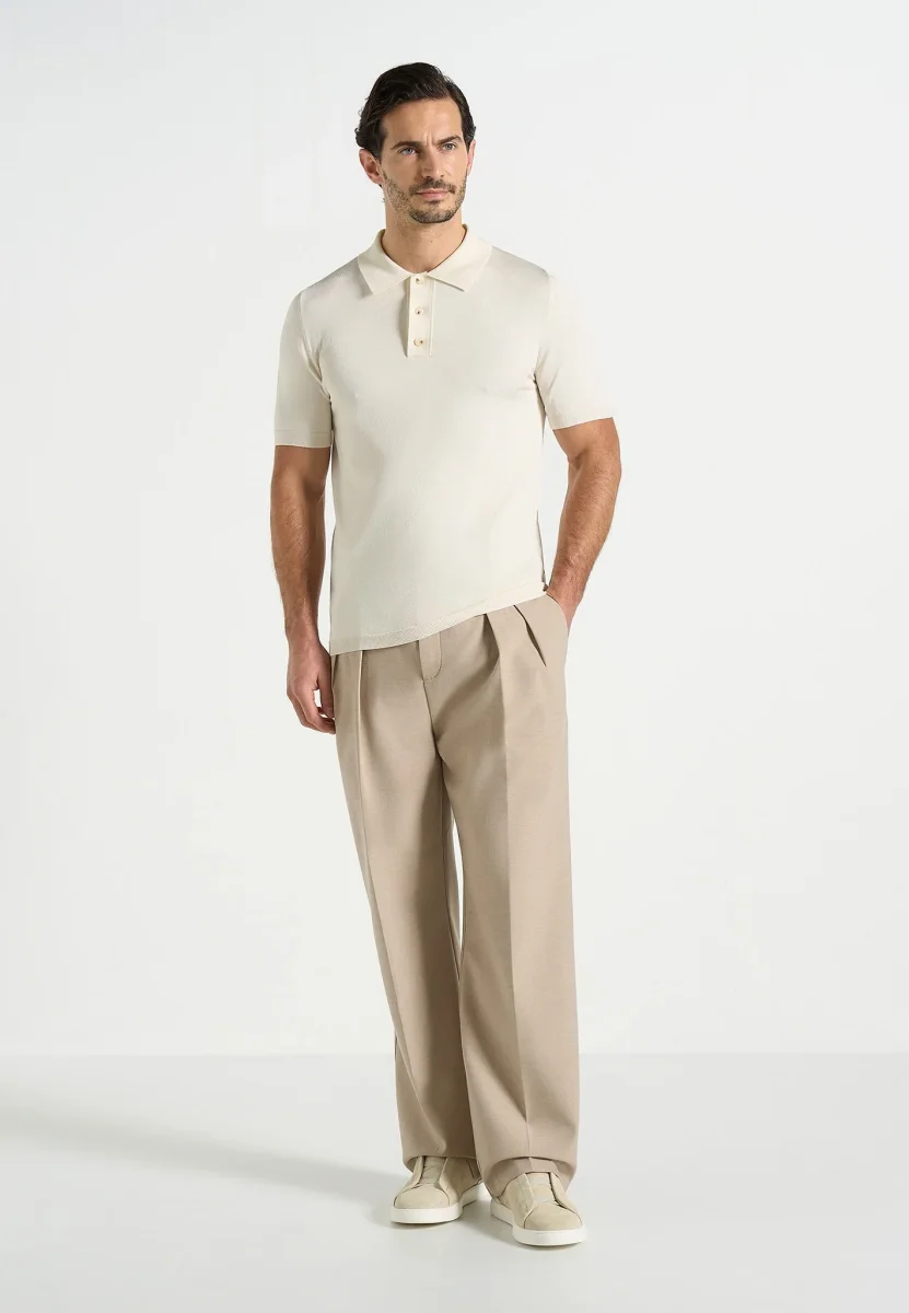 PL001 - Luxe Knitted Polo Top - Cream - Image 2