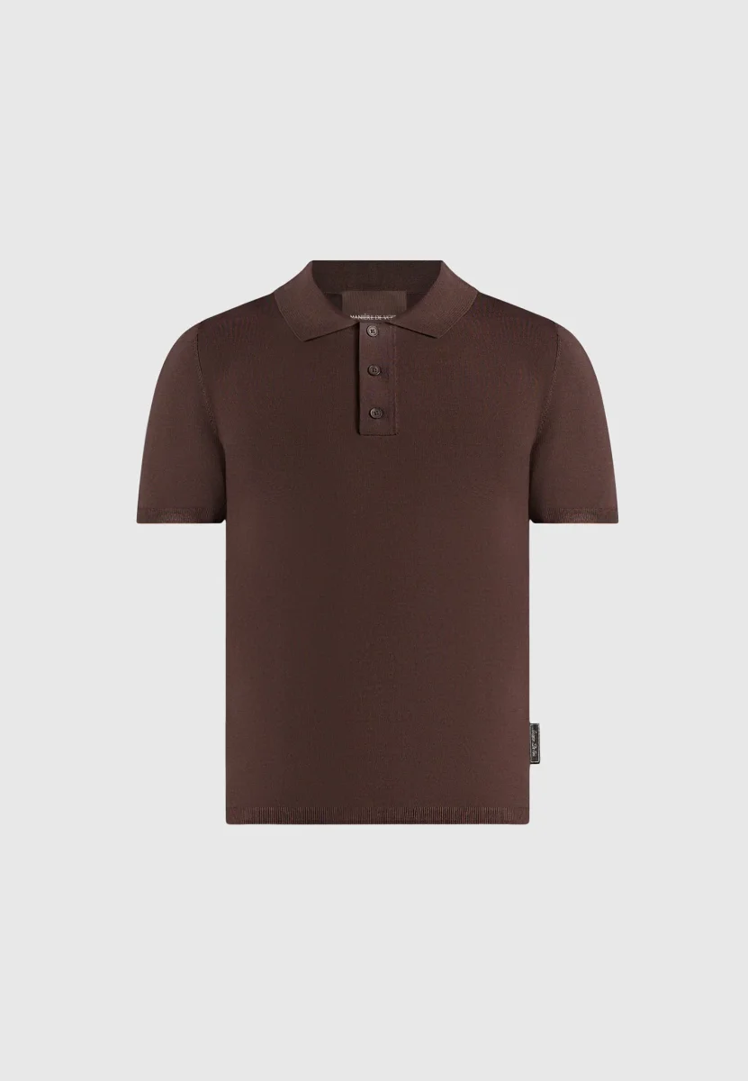 PL001 - Luxe Knitted Polo Top - Brown - Image 6