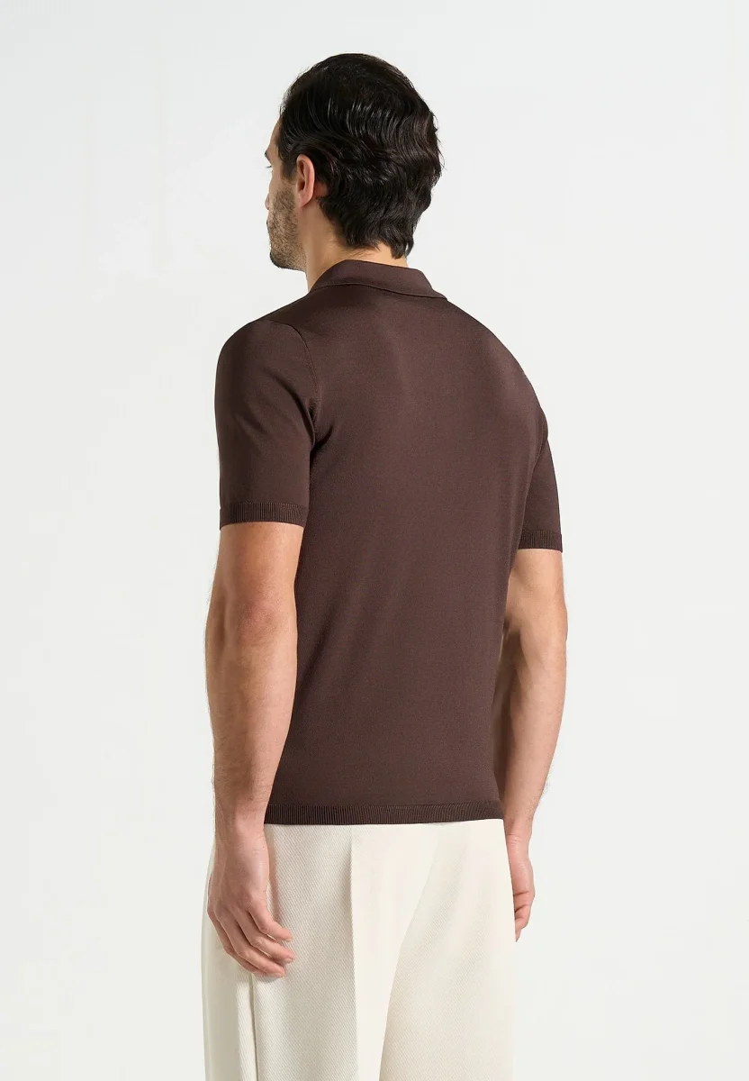 PL001 - Luxe Knitted Polo Top - Brown - Image 5