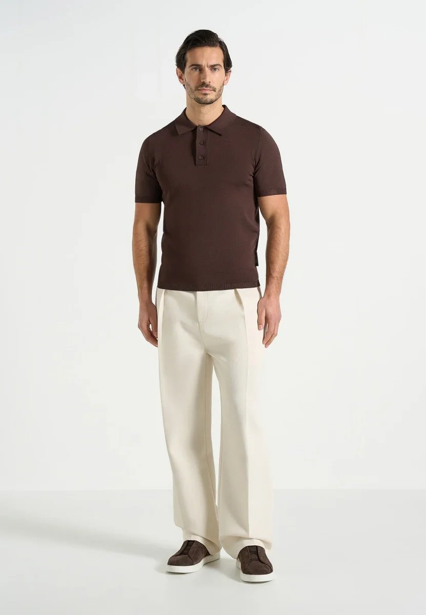 PL001 - Luxe Knitted Polo Top - Brown - Image 3