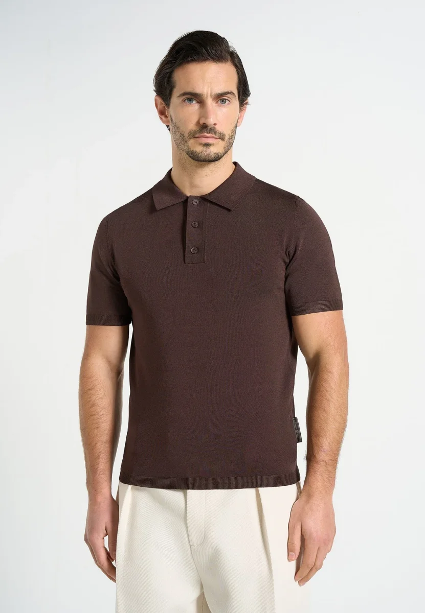 PL001 - Luxe Knitted Polo Top - Brown - Image 2