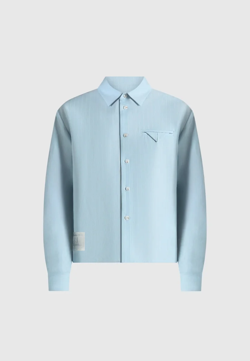 Arlo - Pinstripe Cropped Long Sleeve Shirt - Blue - Image 6