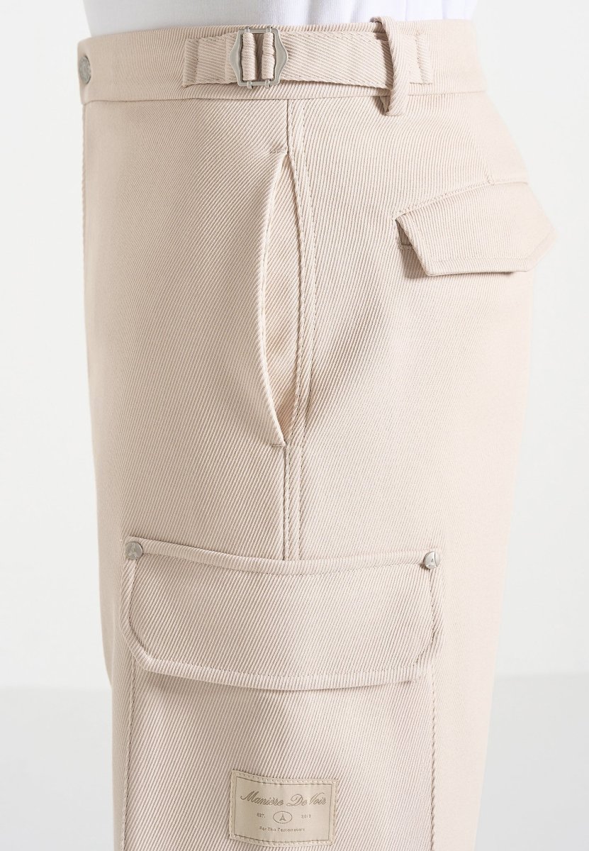 Mathis - Twill Signature Wide Leg Cargo Pants - Beige - Image 8