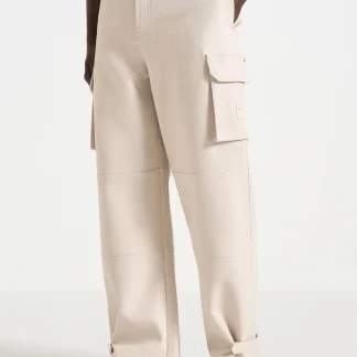 Mathis - Twill Signature Wide Leg Cargo Pants - Beige