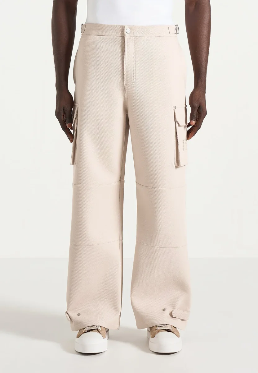 Mathis - Twill Signature Wide Leg Cargo Pants - Beige - Image 7