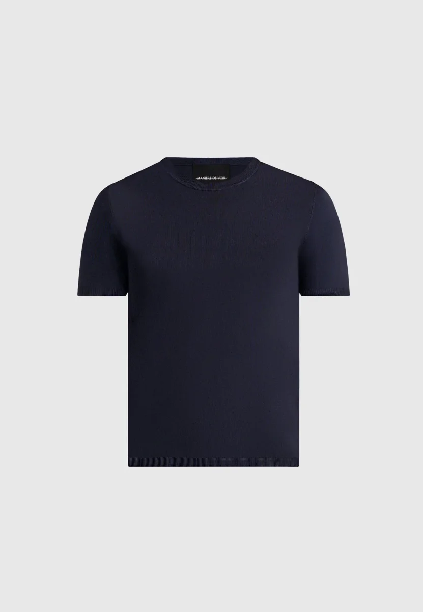 TS010 - Luxe Knitted T-Shirt - Navy - Image 6