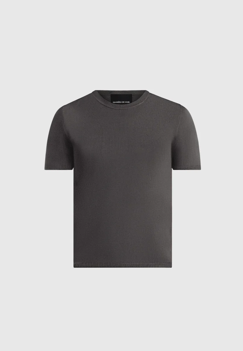 TS010 - Luxe Knitted T-Shirt - Charcoal - Image 6