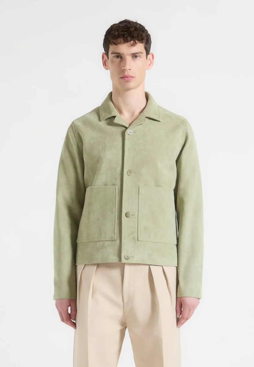 Michel - Suede Jacket with Revere Collar - Sage - Image 4
