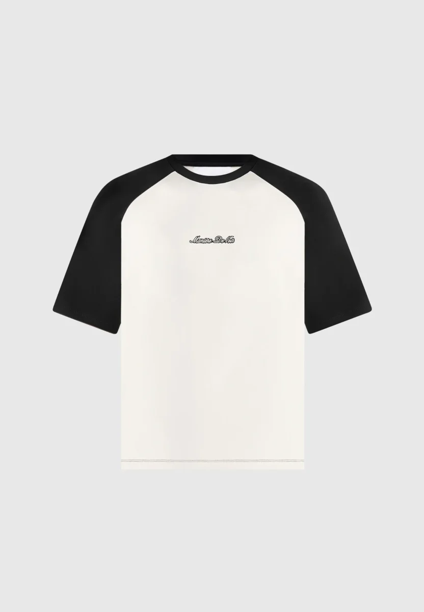 Unisex Signature Raglan Cotton T-Shirt - White/Black - Image 9