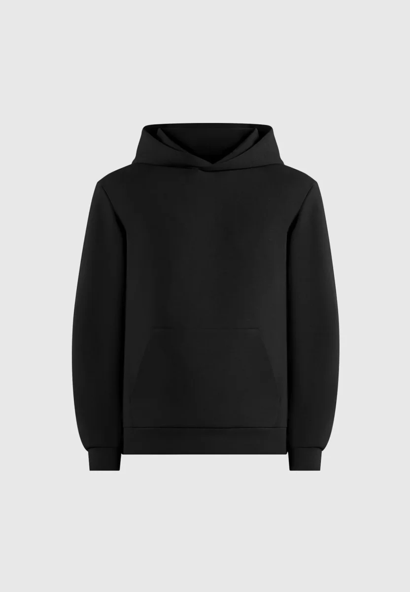 JS007 - Neoprene Minimal Regular Fit Hoodie - Black - Image 2