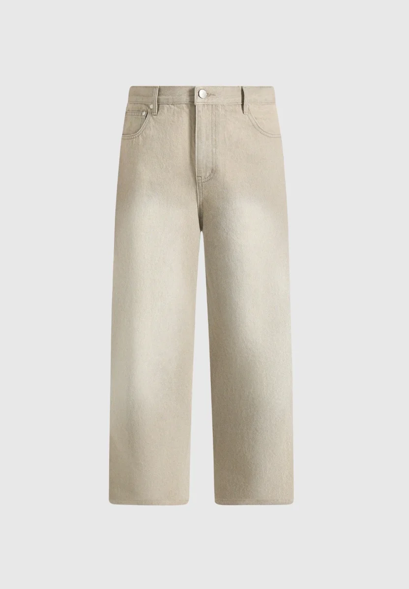 DN002 - Relaxed Fit Denim Jeans - Beige - Image 7