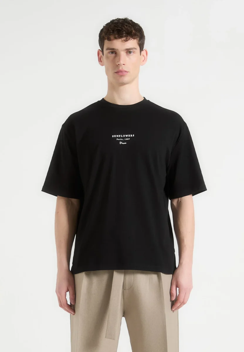 Sunflowers - Van Gogh Cotton T-Shirt - Black - Image 5