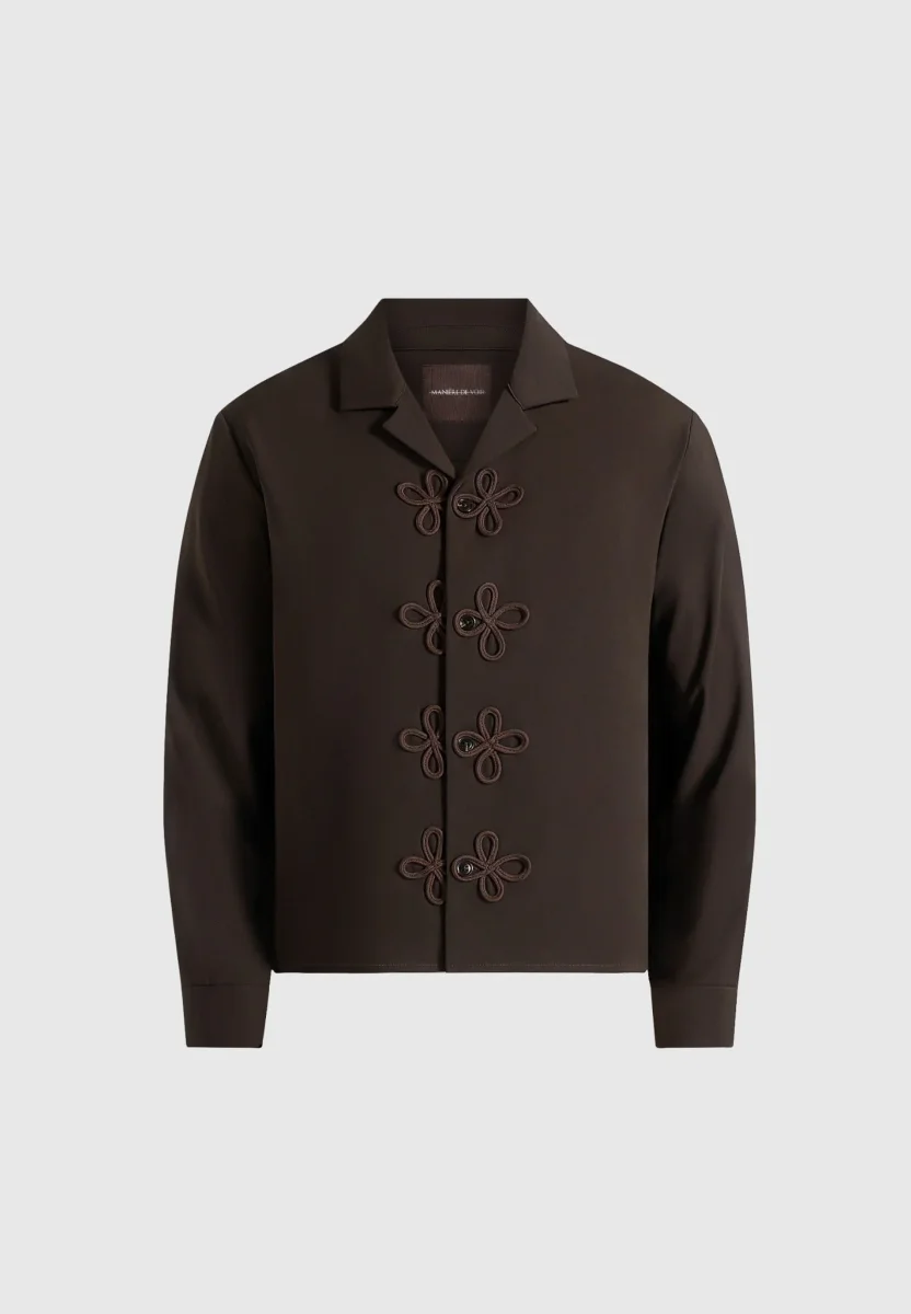 Valen - Applique Detail Long Sleeve Shirt - Brown - Image 8