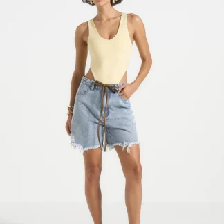 BS001 - V-Neck Bodysuit - Pale Yellow