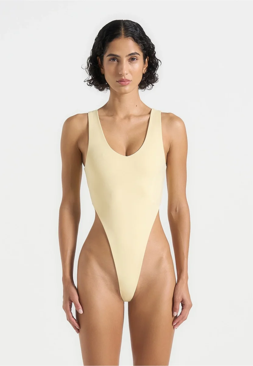 BS001 - V-Neck Bodysuit - Pale Yellow - Image 4