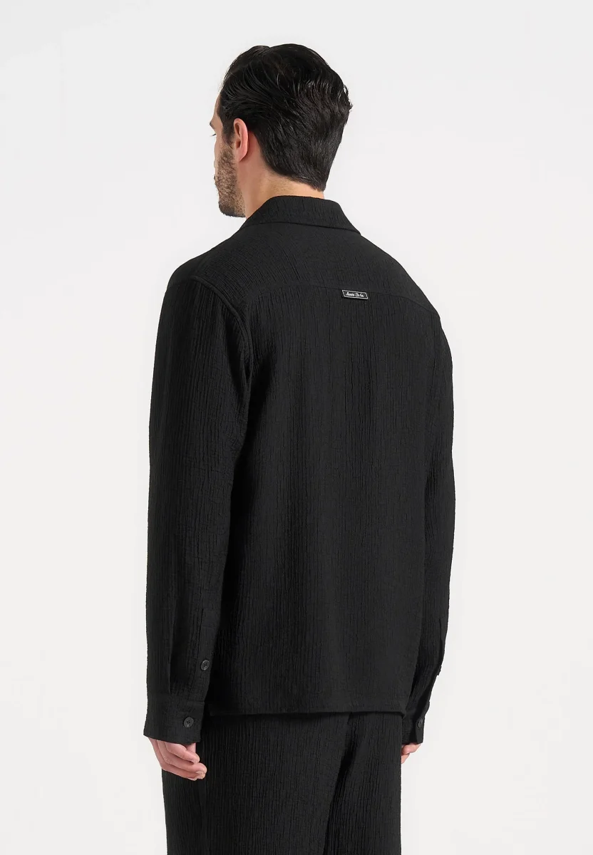 Bailey - Unisex Textured Long Sleeve Shirt - Black - Image 7