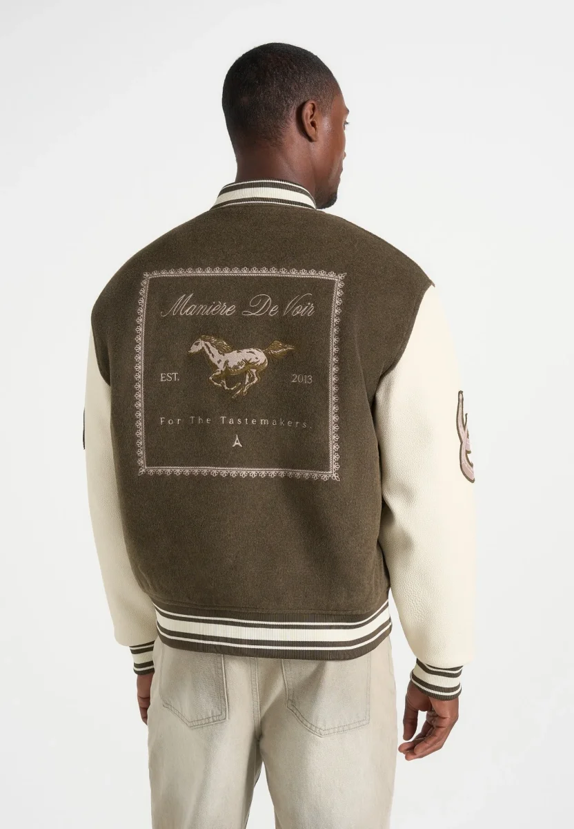 Equestrian Wool-Blend Varsity Jacket - Olive - Image 3