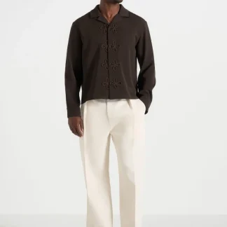 Valen - Applique Detail Long Sleeve Shirt - Brown