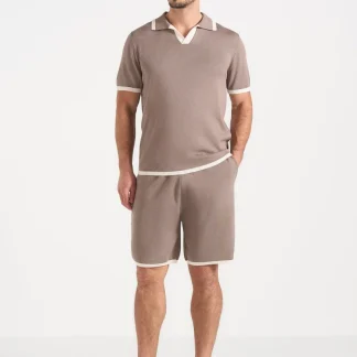 Regis - Contrast Detail Knit Shorts - Mushroom