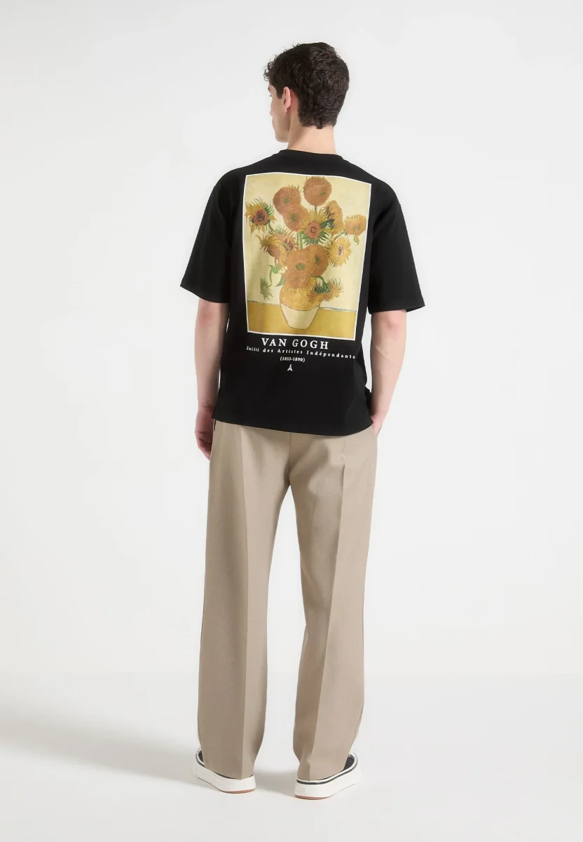 Sunflowers - Van Gogh Cotton T-Shirt - Black - Image 2