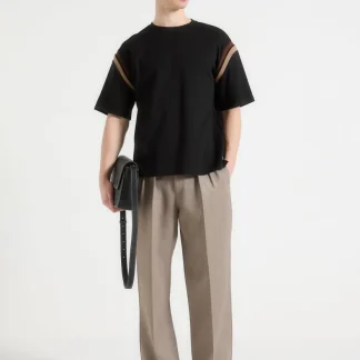 Georges - Varsity Cotton T-Shirt - Black/Taupe