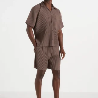 Justin - Pleated Boxy Shirt - Brown