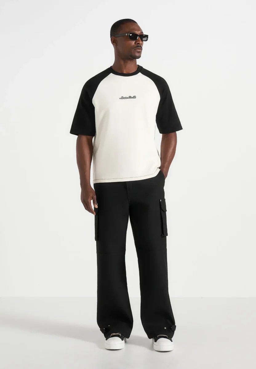 Unisex Signature Raglan Cotton T-Shirt - White/Black - Image 3