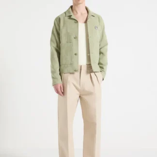 Michel - Suede Jacket with Revere Collar - Sage