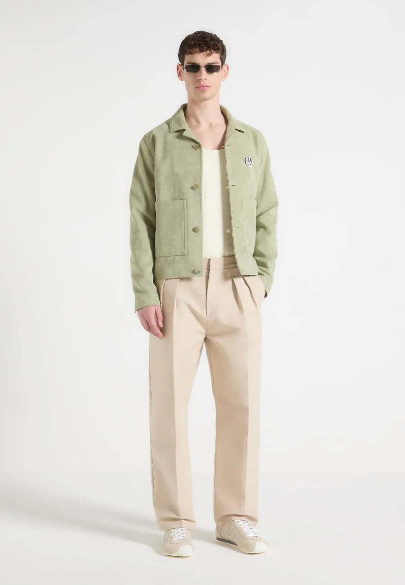 Michel - Suede Jacket with Revere Collar - Sage - Image 2