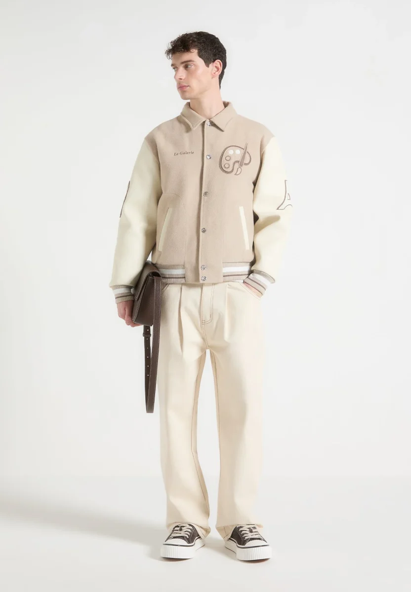 Le Galerie - Wool-Blend Varsity Jacket - Beige - Image 7