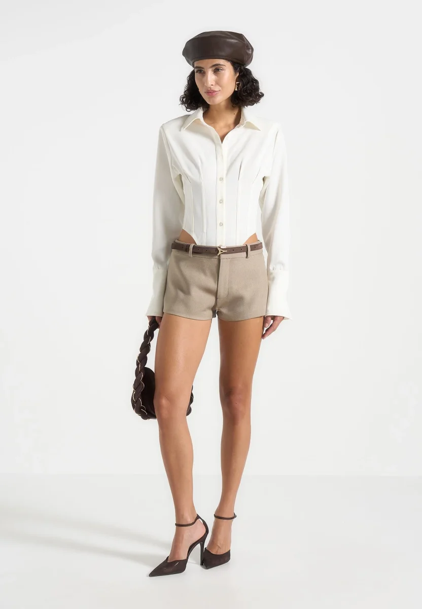Elle - Tailored Mini Shorts - Taupe - Image 2
