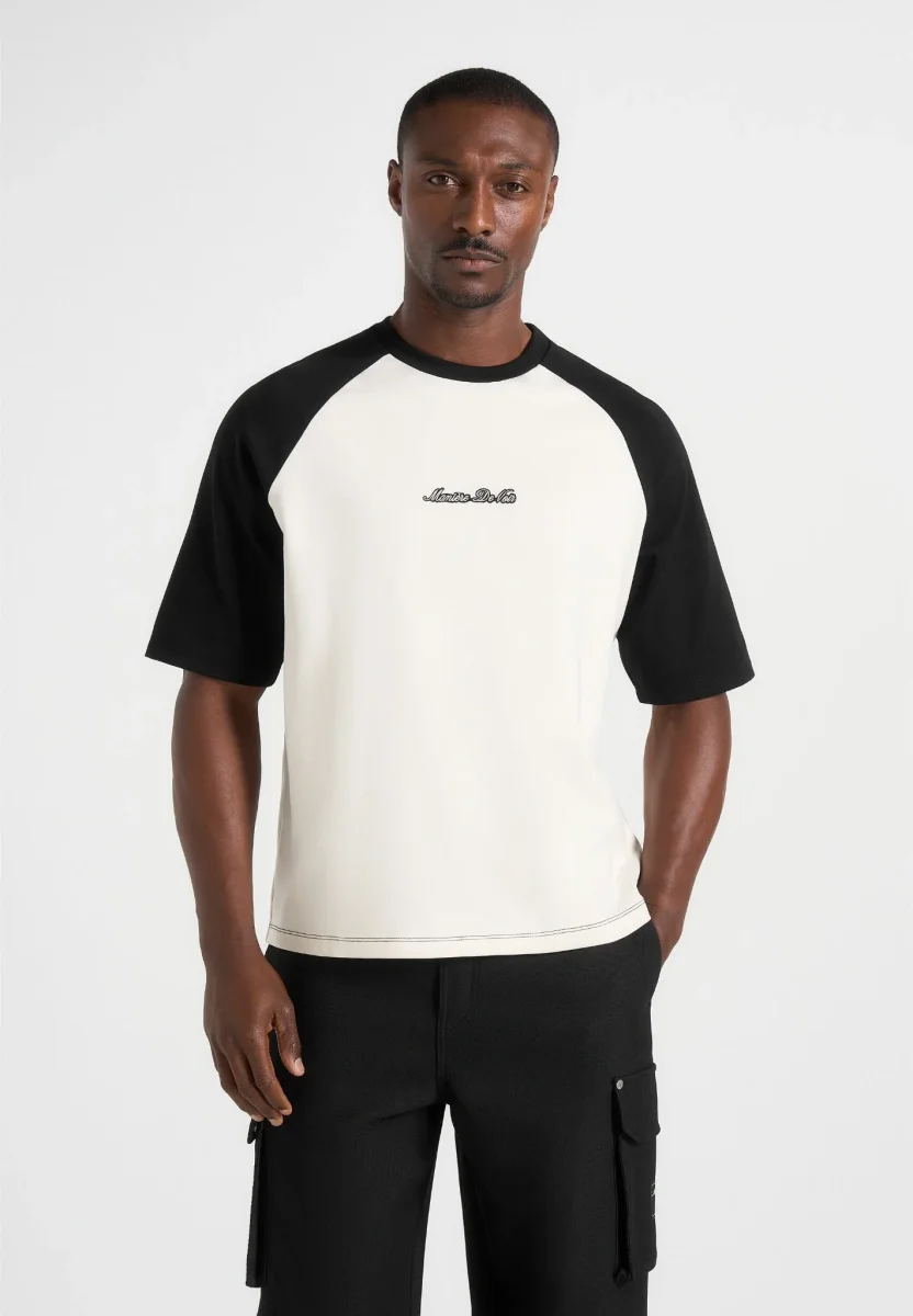 Unisex Signature Raglan Cotton T-Shirt - White/Black - Image 5
