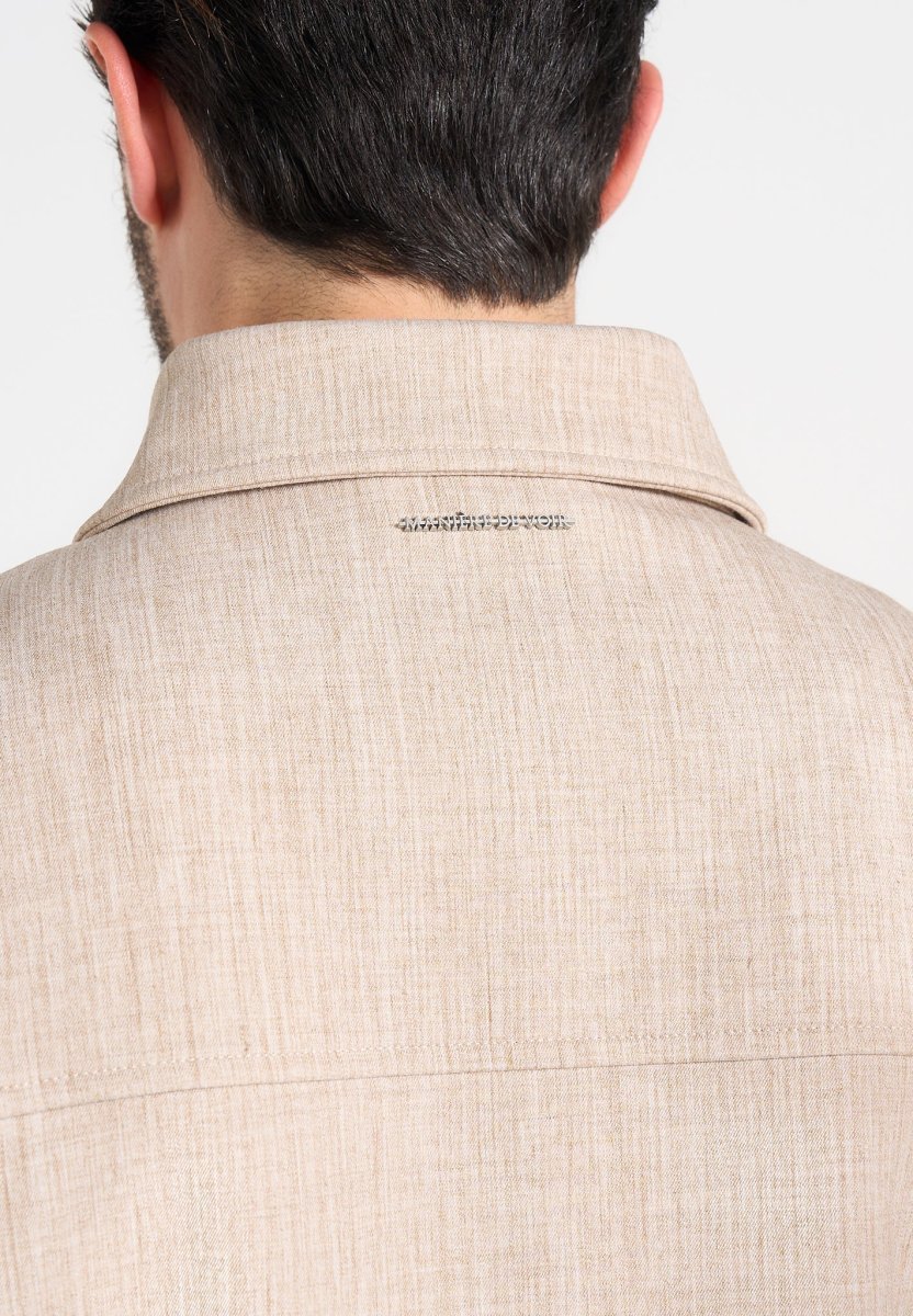 Amir - Boxy Hatched Harrington Jacket - Beige - Image 5