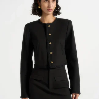 Madeline - Cropped Tailored Jacket With Braided Trim - Black