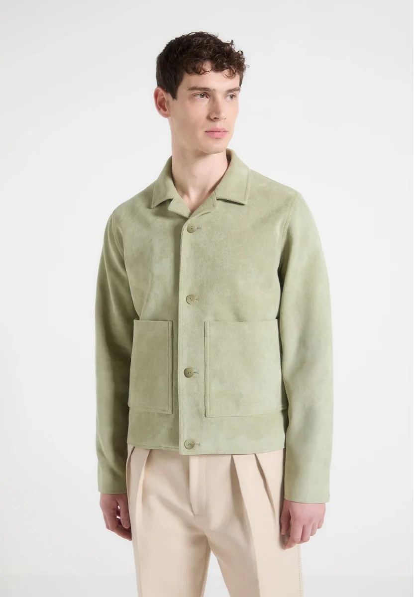 Michel - Suede Jacket with Revere Collar - Sage - Image 3