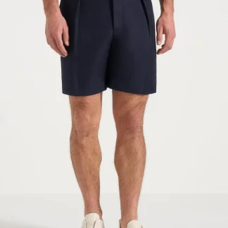 Marin - Tailored Pleated Shorts - Navy