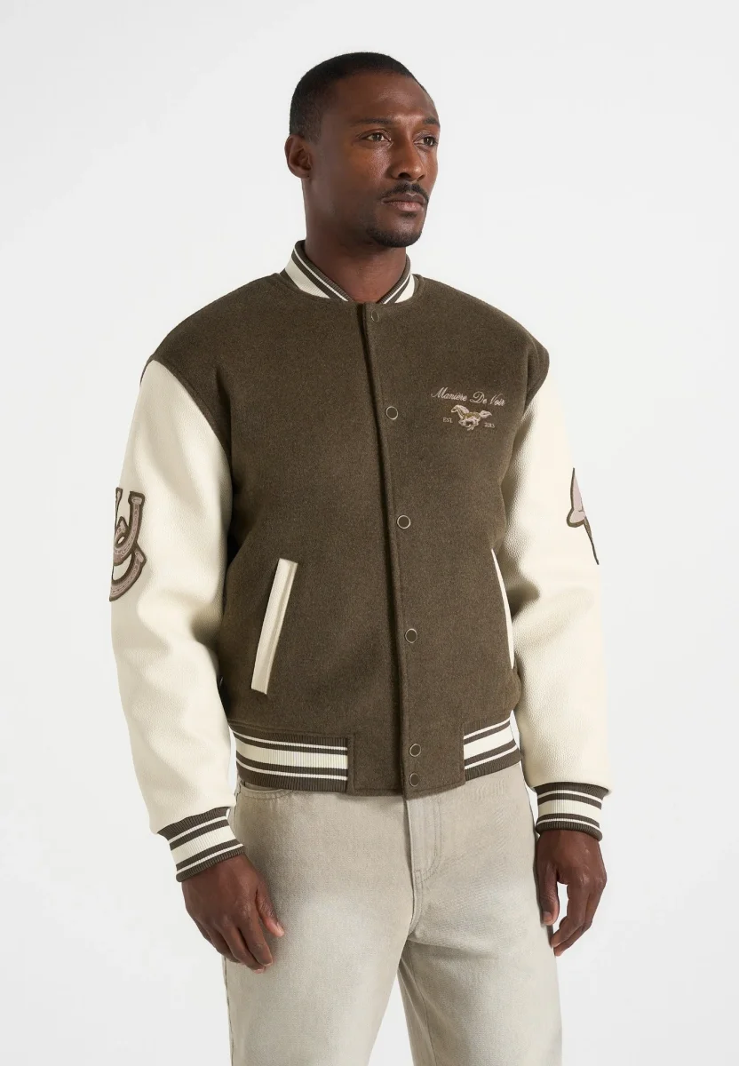 Equestrian Wool-Blend Varsity Jacket - Olive - Image 2