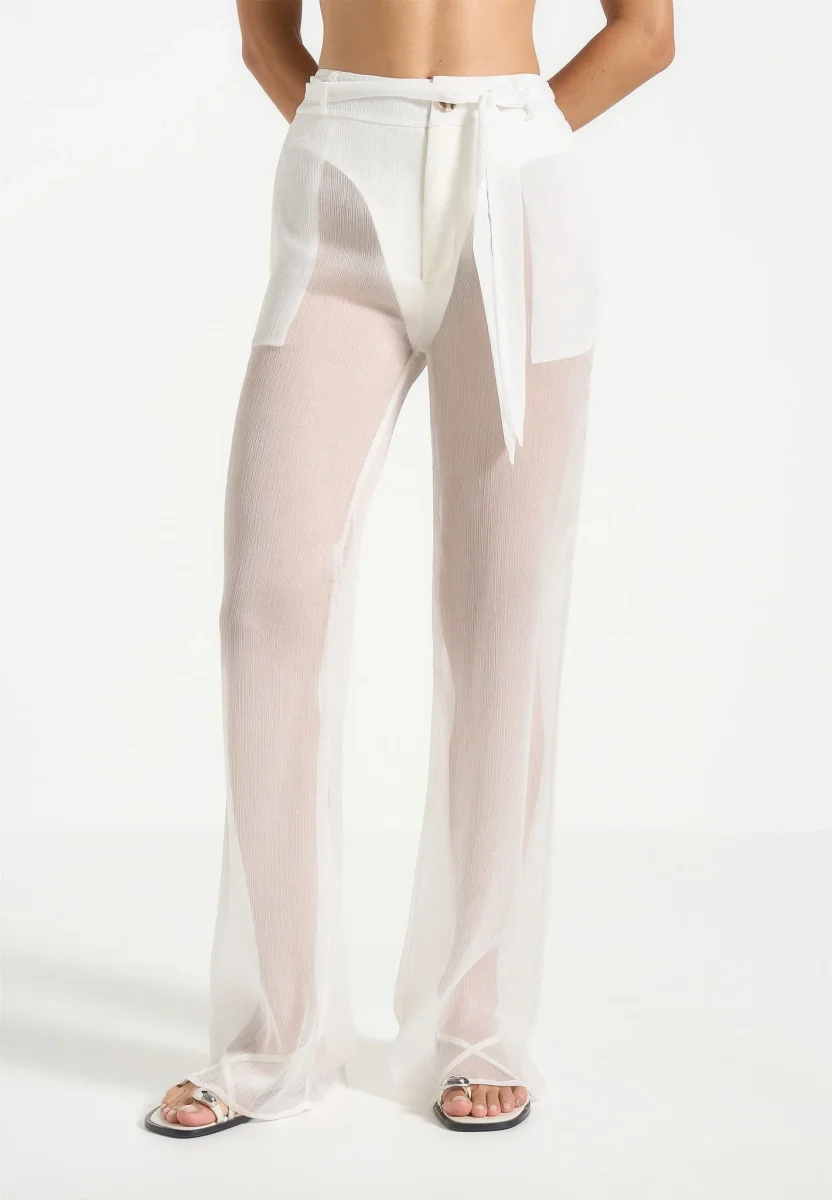 Sheer Belted Pants - White