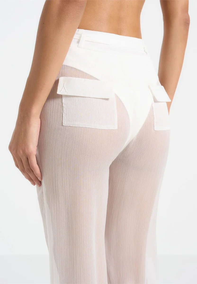 Sheer Belted Pants - White - Image 4